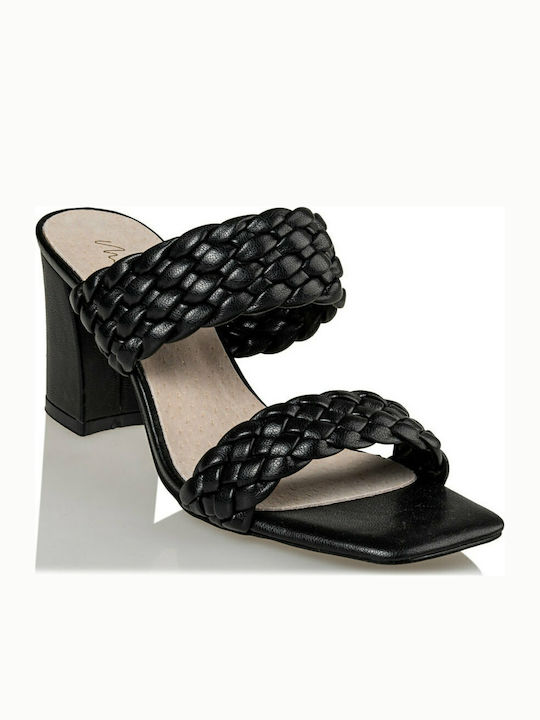 Envie Shoes Γυναικεία Πέδιλα με Χοντρό Ψηλό Τακούνι σε Μαύρο Χρώμα