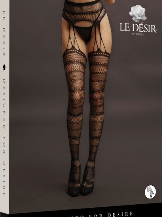 Shots Le Desir Suspender Striped Pantyhose Sexy Tights Black