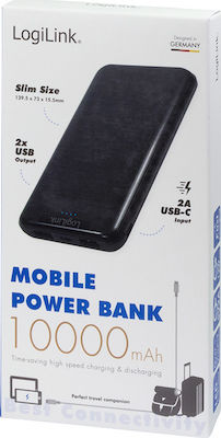 LogiLink PA0206 Power Bank 10000mAh cu 2 Porturi USB-A Negru
