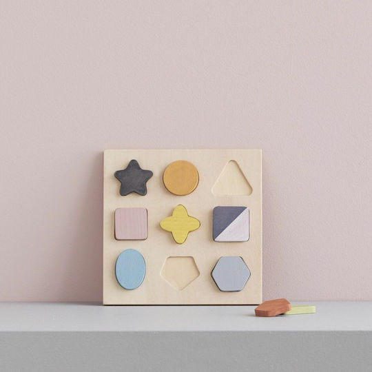 Wooden Kids Peg Puzzle Geometric Shapes 9pcs Kids Concept