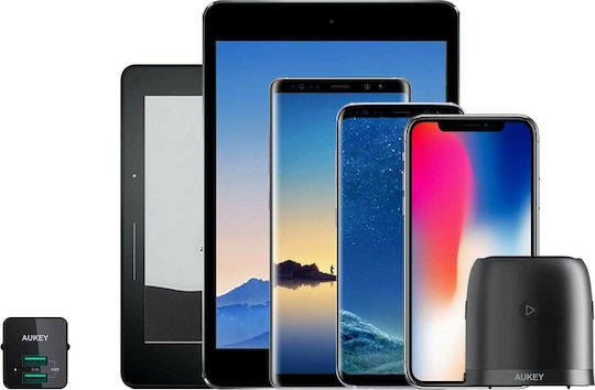 Aukey Φορτιστής Χωρίς Καλώδιο με 2 Θύρες USB-A 12W Μαύρος (PA-U32)
