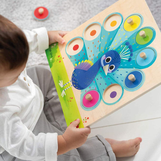 Ξύλινο Παιδικό Puzzle Σφηνώματα Παγώνι 9pcs Goula