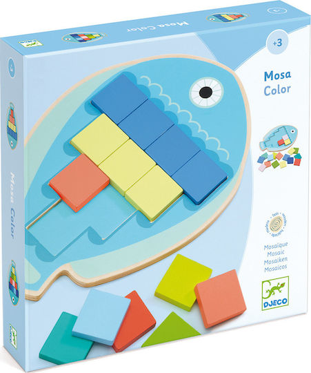Wooden Kids Peg Puzzle Mosaic Fish for 3+ years+ Years 10pcs Djeco
