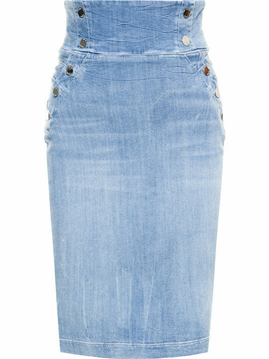 Denim Bleistift Hoch tailliert Midi Rock Blau