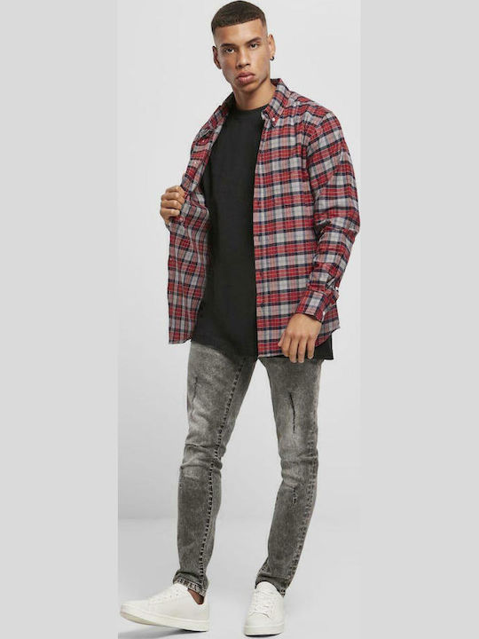 Long-sleeved Flannel Shirt Checked Red