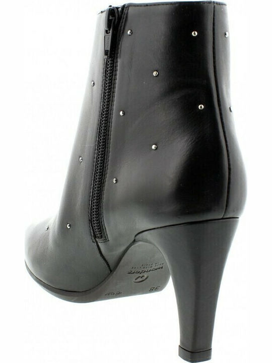 Leather Women's Ankle Boots with High Heel Black