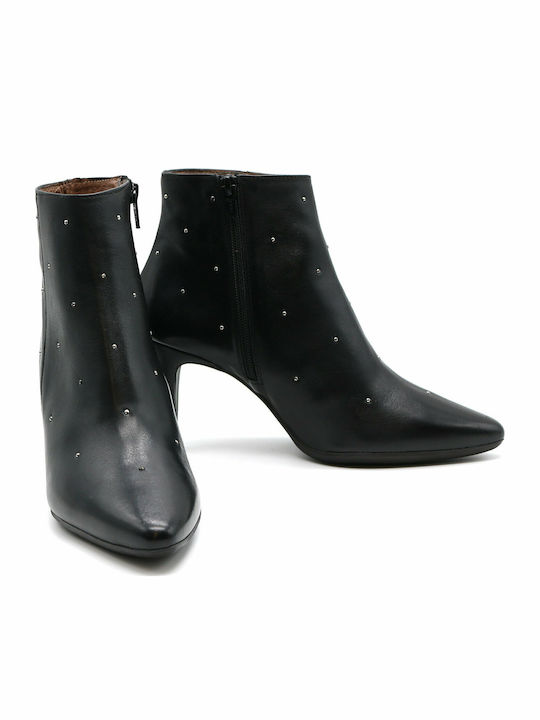 Leather Women's Ankle Boots with High Heel Black