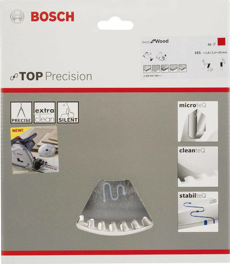 Bosch Schneidscheibe Kreissägeblatt Top Precision Best for Wood 165mm Schneidscheibe Holz mit 48 Zähnen 165mm 2608642384