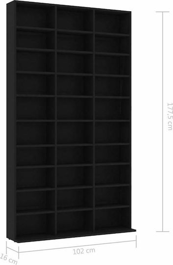 vidaXL Етажерка за под CD Мебел за CD Черна 102x23x177.5см, изработена от частици от дървесни плочи 102x23x177.5см