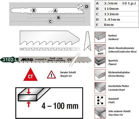 MP.S Jig Saw Blade for Wood 110mm 3102-L