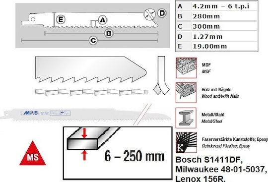 MP.S 4015 Blade for Metal and Wood 280mm 5pcs