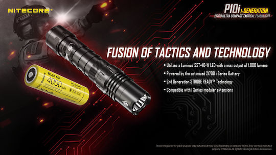 NiteCore Επαναφορτιζόμενος Φακός LED IP68 με Μέγιστη Φωτεινότητα 1800lm P10i Precise Tactical Ready