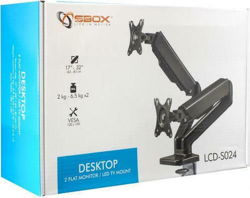 Sbox Βάση Γραφείου για 2 Οθόνες έως 32" με Βραχίονα (LCD-S024)
