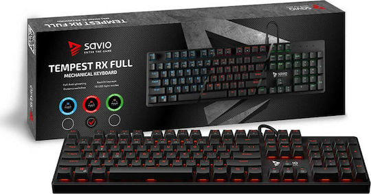 Savio Tempest RX FULL Gaming Μηχανικό Πληκτρολόγιο με Outemu Red διακόπτες και Φωτιζόμενα πλήκτρα (Αγγλικό US)