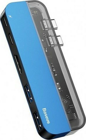 Baseus Transparent Series Двоен USB-C Докинг станция с HDMI 4K PD Син