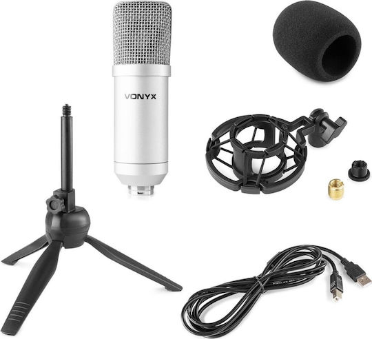 Vonyx CM300 Πυκνωτικό USB Microphone Desktop, Shock Mounted for Studio in Silver Color