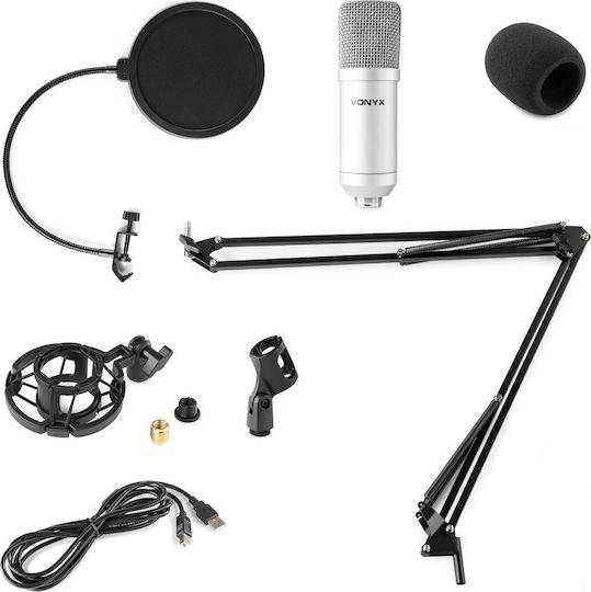 Vonyx CMS300 Σετ Πυκνωτικό Μικρόφωνο USB Επιτραπέζιο, Shock Mounted για Φωνητικά σε Ασημί Χρώμα