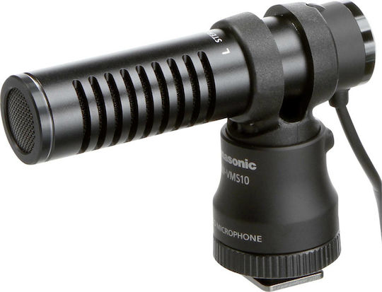 Panasonic VW-VMS10E Кондензатор (Малка диафрагма) Микрофон 3.5mm Шоково монтиран за Камера в Черен Цвят