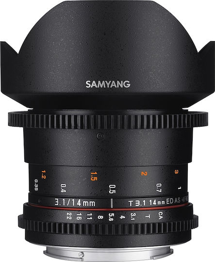 Samyang Full Frame Camera Lens 14mm T3.1 ED AS IF UMC VDSLR Fisheye for Nikon F Mount Black