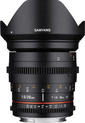 Samyang Пълен кадър Камерен Обектив 20mm T1.9 ED AS UMC Широк ъгъл за Sony E Монтаж Черен