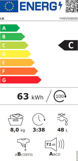 LG Πλυντήριο Ρούχων 8kg με Τεχνολογία Ατμού 1400 Στροφών AI DD F4WV508S0E