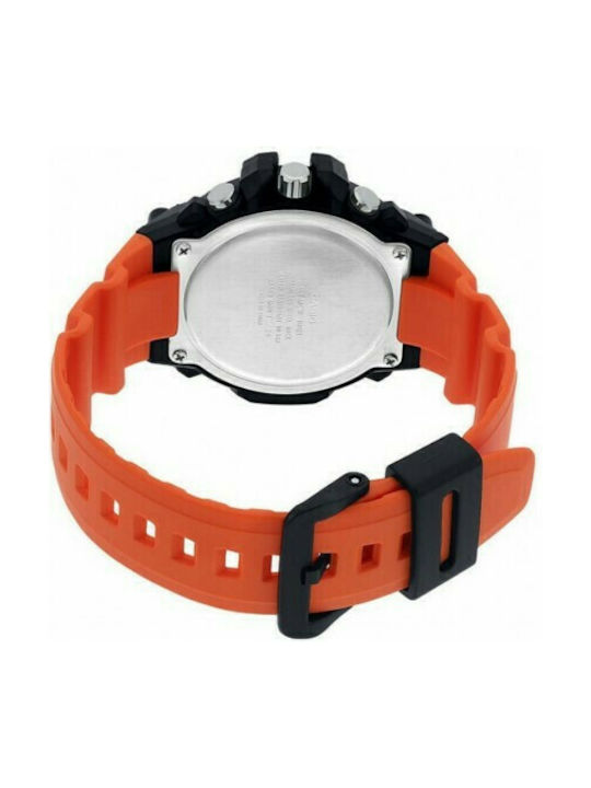 Casio Watch Chronograph Battery with Orange Rubber Strap