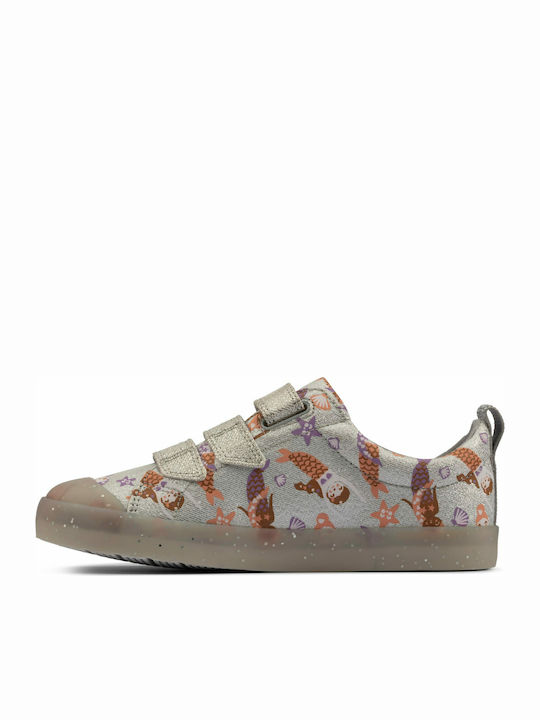 Foxing Print Kids Sneakers Anatomic with Scratch Silver
