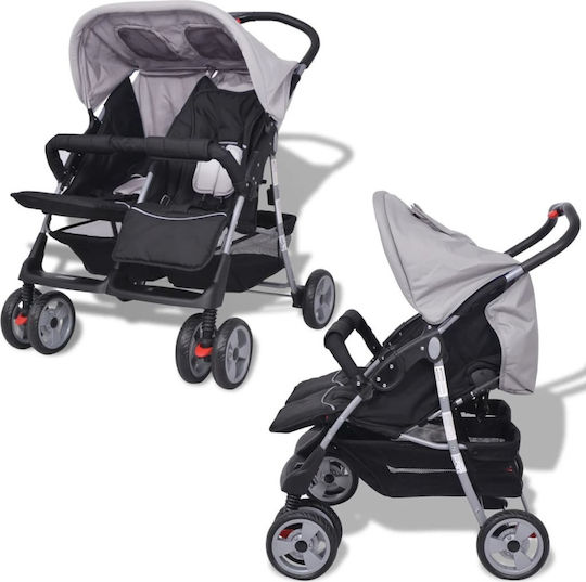 vidaXL Double Stroller Suitable from 6+ Months Grey & Black