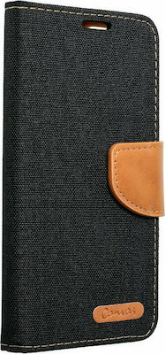 Forcell Canvas Diary Brieftasche Stoff Schwarz (Galaxy A40)