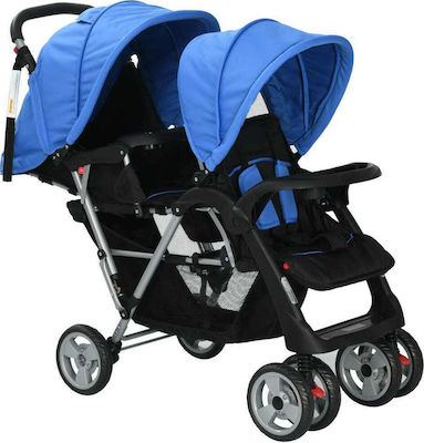 vidaXL Double Stroller Suitable from 6+ Months Blue & Black