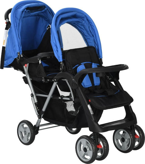 vidaXL Double Stroller Suitable from 6+ Months Blue & Black