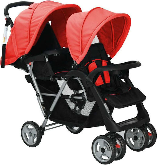 vidaXL Cărucior dublu Potrivit de la 6+ Luni Red & Black