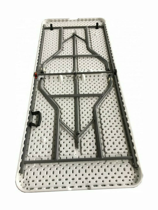 Outdoor Dinner Foldable Table with Plastic Surface and Metal Frame White 150x75x74cm