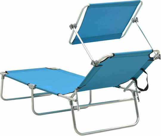 vidaXL Foldable Steel Beach Sunbed Light Blue with Shader 189x58x27cm