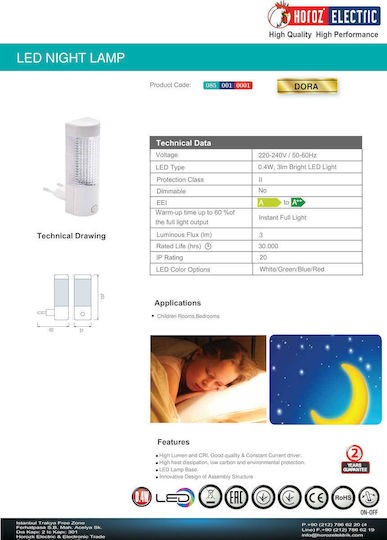 Horoz Electric LED Night Light Switch Led SMD 0.4W IP20 1pcs