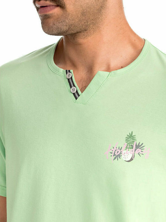 Vamp Men's Summer Cotton Pajamas Set Green