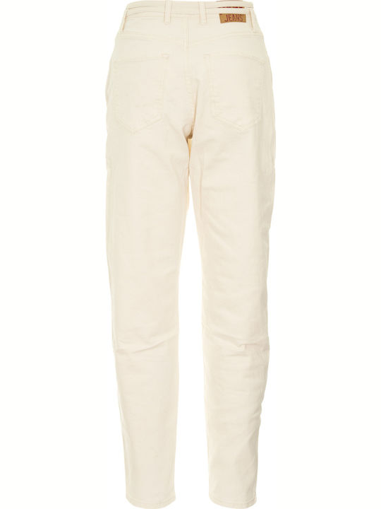 Rachel Damen Hoch tailliert Stoff Hose in Lockere Passform Beige mit Pailletten