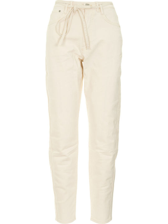 Rachel Damen Hoch tailliert Stoff Hose in Lockere Passform Beige mit Pailletten