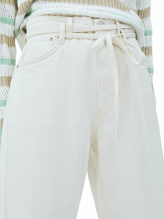 Rachel Damen Hoch tailliert Stoff Hose in Lockere Passform Beige mit Pailletten