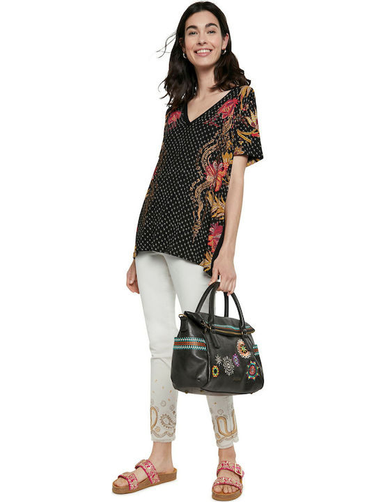 Praga Γυναικείο T-shirt Floral Μαύρο