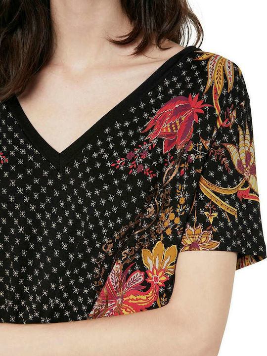 Praga Γυναικείο T-shirt Floral Μαύρο