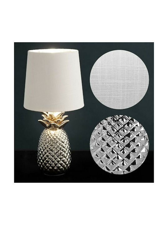 Navaris Metal Table Lamp with White Shade and Silver Base