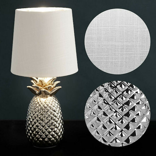 Navaris Metall Tischlampe mit Weiß Schirm und Silber Basis
