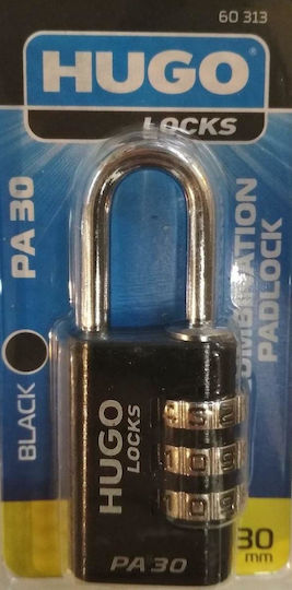 Hugo Locks PA30 Aluminum Padlock Lengthened Combination 3 Digits 30mm 1pcs