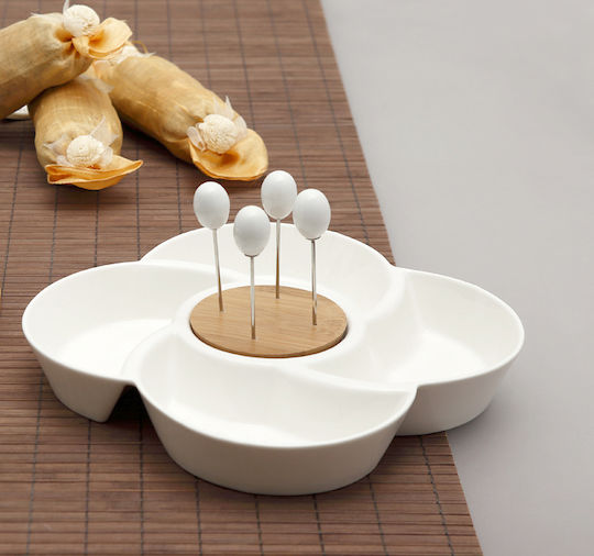 Cryspo Trio Porcelain Dessert Divided Serving Plate with 4 Slots Lotos White 29x29x5cm