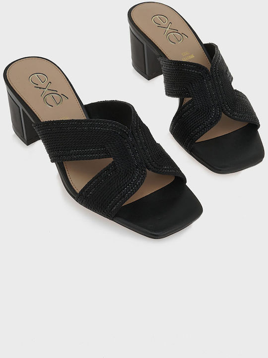 Exe Women's Sandals Black with Chunky Medium Heel