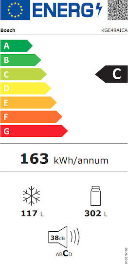 Bosch Ψυγειοκαταψύκτης 419lt Υ201xΠ70xΒ65εκ. Brushed Steel Anti-Fingerprint KGE49AICA