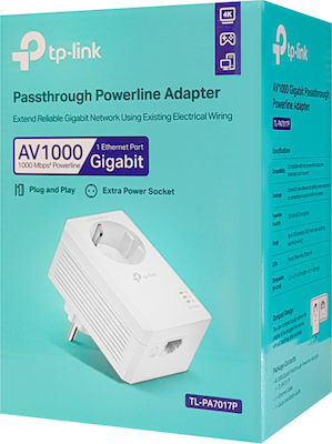 TP-LINK TL-PA7017P v4 Powerline για Ενσύρματη Σύνδεση με Passthrough Πρίζα και Θύρα Gigabit Ethernet