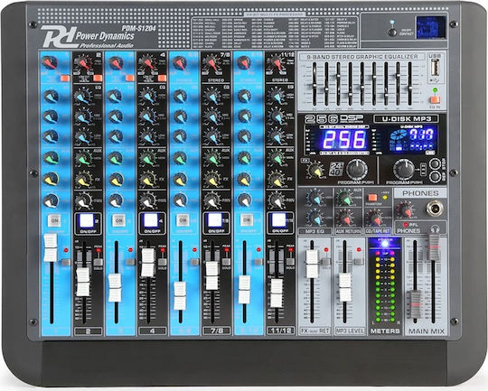 Power Dynamics PDM-S1204 172.624 Analoge Konsole 12 Kanäle mit Phantom Power & 6 XLR-Eingänge & Bluetooth