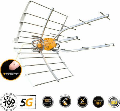 Televes Ellipse T-Force 5G LTE HD BOSS (21-48) Draußen TV-Antenne (keine Stromversorgung erforderlich) in Orange Farbe Verbindung mit Koaxialkabel